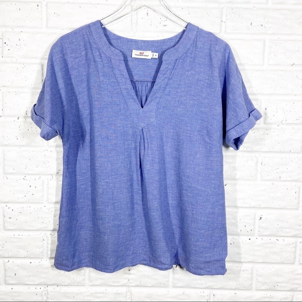 VINEYARD VINES Women's 8 Blue Linen blend Short Sleeve Pullover Tunic